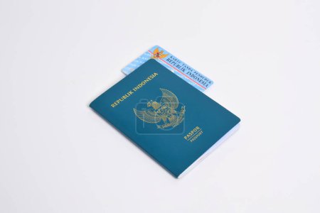 Indonesian Passport and Indonesian identity cards (KTP) isolated on white background