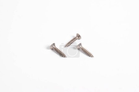 Set of screws isolated on white background , metal screw, iron screw, chrome screw