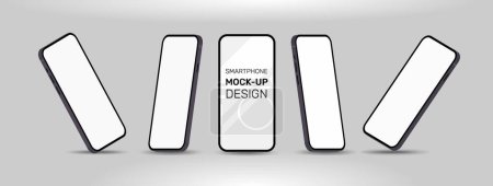 Illustration for Realistic 3d smartphone mockup for application, game, and web page view. cell mockup for presentation template. touch phone with blank display isolated templates, phone different angles views. - Royalty Free Image