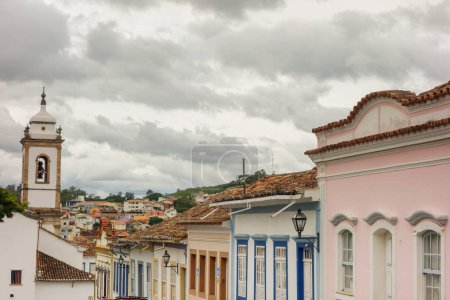 Photo for Ancient architecture and facades of colonial city of Sao Joao del Rei, Minas Gerais state in Brazil. - Royalty Free Image
