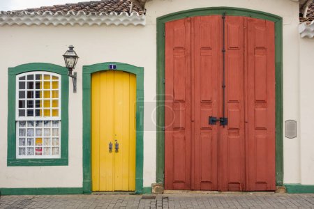 Photo for Colored facade of ancient house in Sao Joao del Rei, Minas Gerais, Brazil. - Royalty Free Image