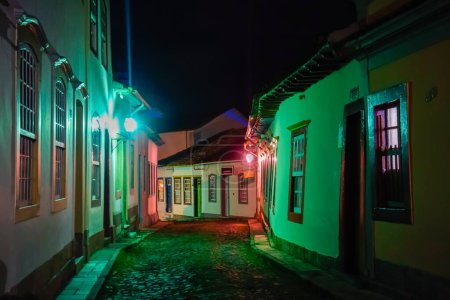 Photo for Ancient buildings of colonial city of Sao Joao del Rei, Minas Gerais, Brazil, at night. - Royalty Free Image