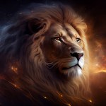 Lion with fire effect on a dark background. zodiac. High quality photo