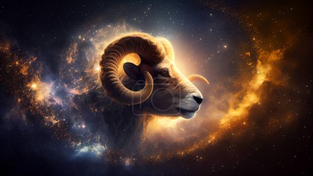 Mouflon ram in space. Elements of this image are furnished by NASA. High quality photo