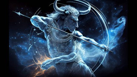 Foto de Zodiac sign Capricorn with a spear in his hands. High quality photo - Imagen libre de derechos