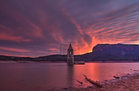 Photo for Romanesque church in view in a swamp at sunset. High quality photo - Royalty Free Image