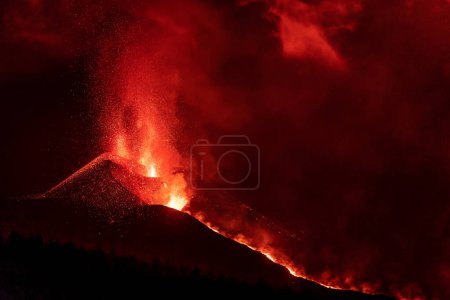 Erupting volcano on the island of La Palma, Canary Islands, Spain. High quality photo