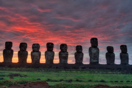 Photo for Moais in Tongariki at sunrise, Rapa Nui, Easter Island. High quality photo - Royalty Free Image