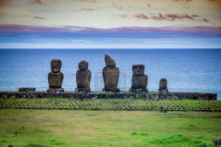Photo for Moais in Tahai at sunset, Rapa Nui, Easter Island. High quality photo - Royalty Free Image