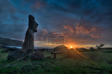 Photo for Moais in Tongariki at sunrise, Rapa Nui, Easter Island. High quality photo - Royalty Free Image