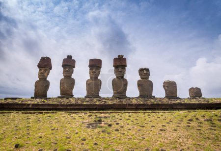 moais on Anakena beach, Rapa Nui, on Easter Island. High quality photo