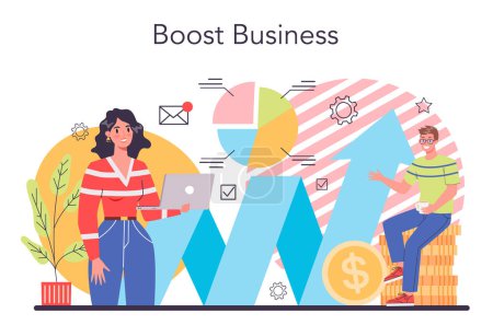 Illustration for Business boost concept. Company and personal career success. Busines development and profit increase due to sales boost. Isolated flat vector illustration - Royalty Free Image