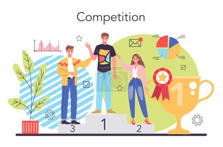 Photo for Competitor analysis concept. Business competition. Market research and promotion strategy development. Chart and graph, data diagram. Isolated vector illustration - Royalty Free Image