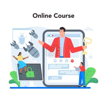 Computer security specialist online service or platform. Idea of digital data protection and safety. Modern technology for virtual crime prevention. Online course. Vector illustration