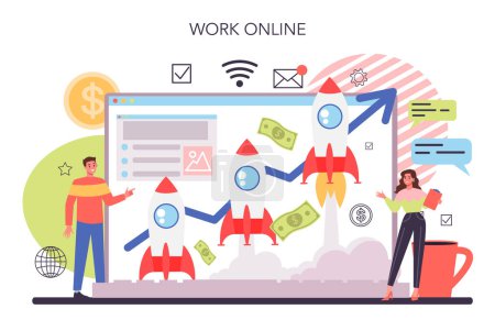 Illustration for Crowdfunding online service or platform. Financial support of new business project. Investment into innovative start up. Online work. Flat vector illustration - Royalty Free Image