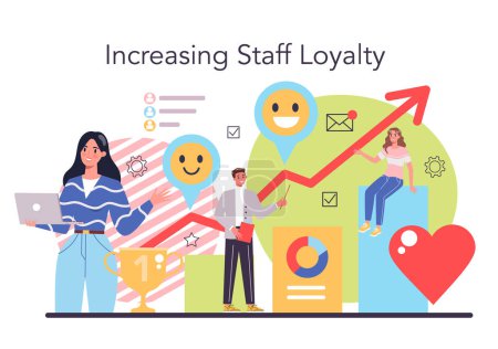 Illustration for Employee loyalty concept. Corporate culture and relations. Staff management, empolyee development. Personnel mativation and remuneration. Flat vector illustration - Royalty Free Image