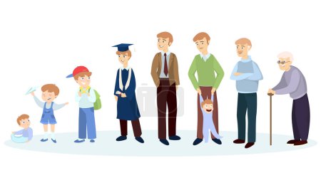 Illustration for Man aging stages. From baby to grandfather. - Royalty Free Image