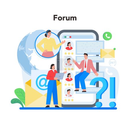 Illustration for Professional consulting online service or platform. Sales strategy recomendation. Help clients with business problem. Online forum. Flat vector illustration - Royalty Free Image