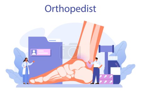 Illustration for Orthopedics doctor. Idea of joint and bone treatment. Human anatomy and bone structure. Arthroplasty and prosthetics. Vector illustration in cartoon style - Royalty Free Image