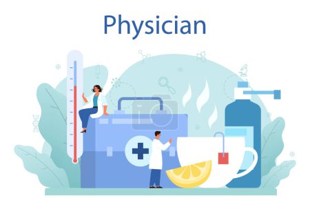 Photo for Physician or general healthcare doctor. Idea of doctor caring about patient health. Flu treatment and recovery. Vector illustration in cartoon style - Royalty Free Image