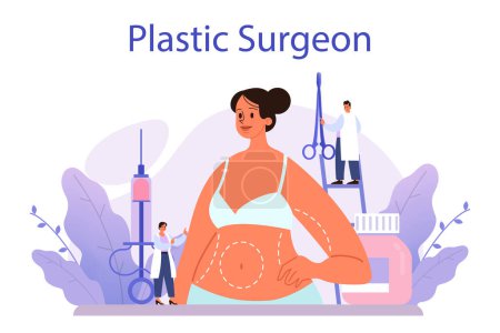 Illustration for Plastic surgeon concept set. Idea of body and face correction. Rhinoplasty and anti-aging procedure in hospital. Vector flat illustration - Royalty Free Image