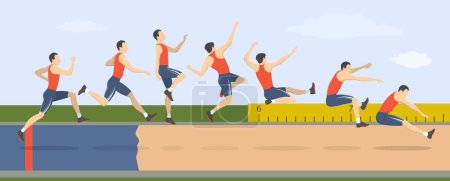 Long jump illustration. Man shows how to triple jump.