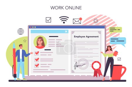 Illustration for Worker responsibilities online service or platform. Personnel management and empolyee adaptation. Online work. Isolated flat vector illustration - Royalty Free Image
