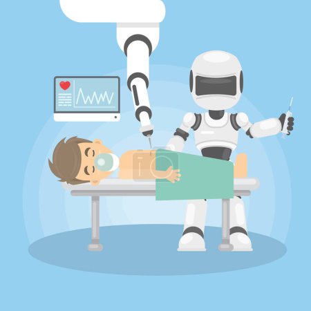 Téléchargez les illustrations : Robot as doctor. Robotized surgery with patient. - en licence libre de droit