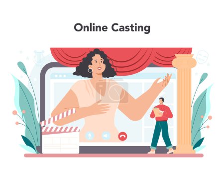 Illustration for Actor and actress online service or platform. Theatrical performer or movie production cast member. Online casting. Vector flat illustration - Royalty Free Image