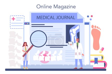 Illustration for Orthopedics doctor online service or platform. Idea of joint and bone treatment. Human anatomy and bone structure. Online magazine. Vector flat illustration - Royalty Free Image