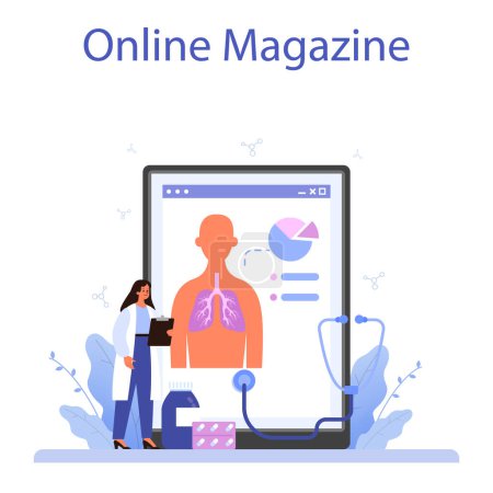 Illustration for Phthisiatrician online service or platform. Human pulmonary system. Tuberculosis specialist checking lungs. Online magazine. Vector illustration - Royalty Free Image