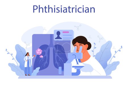 Illustration for Phthisiatrician. Human pulmonary system. Idea of health and medical treatment. Tuberculosis specialist checking human lungs. Isolated vector illustration in cartoon style - Royalty Free Image