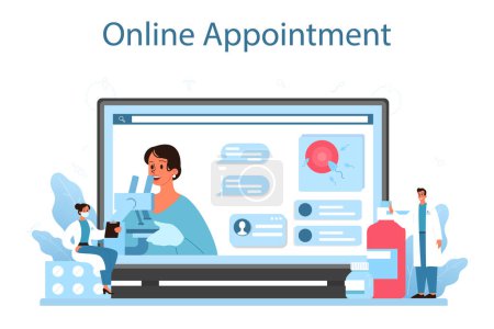 Ilustración de Reproductologist online service or platform. Human anatomy, biological material research. Pregnancy monitoring and medical diagnosis. Online appointment. Isolated flat illustration - Imagen libre de derechos