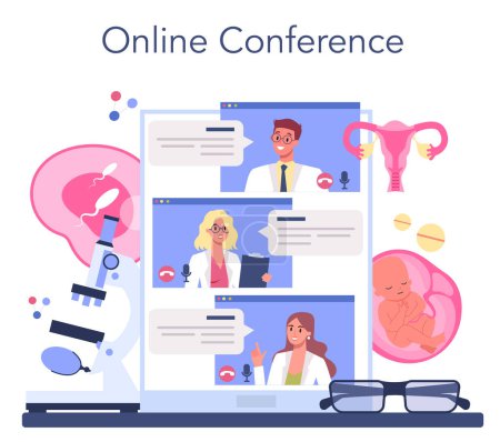 Illustration for Reproductology online service or platform. Human fertility, biological material research. Online conference. Isolated flat illustration - Royalty Free Image