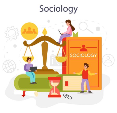 Illustration for Sociology school subject. Students studying society, pattern of social relationship, social interaction, and culture. Polytics science and social studies. Vector illustration - Royalty Free Image