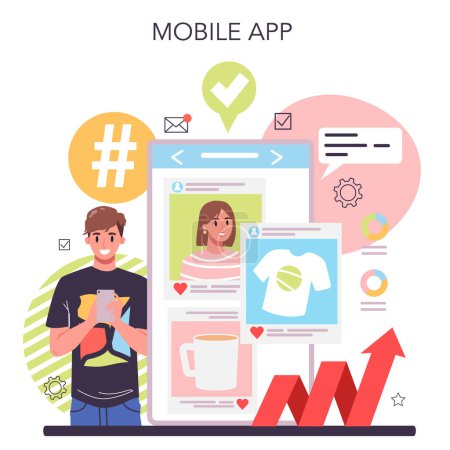 Illustration for Trend watcher online service or platform. Specialist in tracking the emergence of new business trends. Mobile app. Vector flat illustration - Royalty Free Image