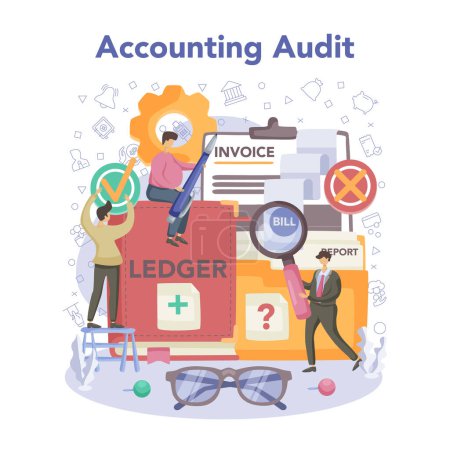 Photo for Accounting audit concept. Business operation research and analysis. Professional financial management. Financial inspection and analytics. Isolated flat vector illustration - Royalty Free Image
