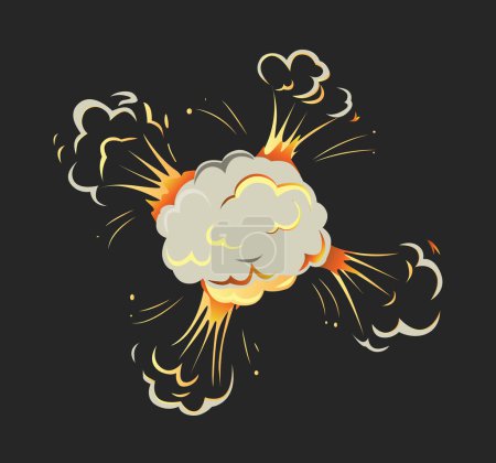 Illustration for Isolated explosion icon on black background. Cartoon comic boom effect. - Royalty Free Image
