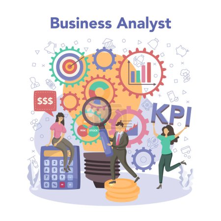 Illustration for Business analyst or consultant. Financial operation optimization, strategy development, new business launching. Business research. Isolated flat vector illustration - Royalty Free Image
