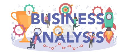 Illustration for Business analysis typographic header. Financial operation optimization, strategy development, new business launching. Business research. Isolated flat vector illustration - Royalty Free Image