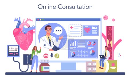 Photo for Cardiologist online service or platform. Idea of heart care and cardiology diagnostic. and circulatory system treatment. Online consultation. Flat vector illustration - Royalty Free Image