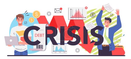Photo for Financiall crisis typographic header. Bankruptcy with falling down profit graph and money decrease. Idea of financial and business decline and loses. Flat vector illustration - Royalty Free Image