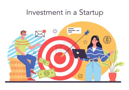 Illustration for Crowdfunding concept. Financial support of new business project. Investment into innovative start up. Isolated vector illustration in cartoon style - Royalty Free Image