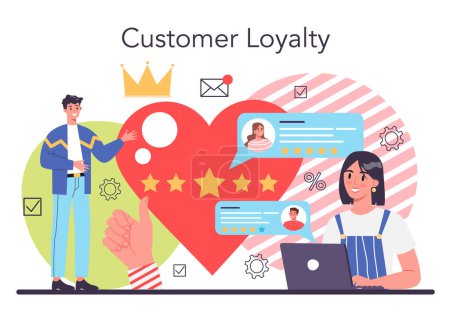 Illustration for Customer loyalty concept. Marketing program development for client retention. Idea of communication and relationship with customers. Flat vector illustration - Royalty Free Image