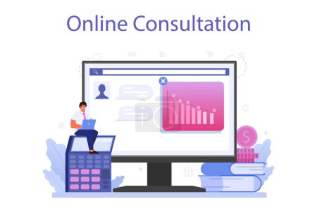 Illustration for Decline stage online service or platform. Finance crisis with falling down graph and income decrease. Idea of bancruptcy. Online consultation. Isolated flat vector illustration - Royalty Free Image