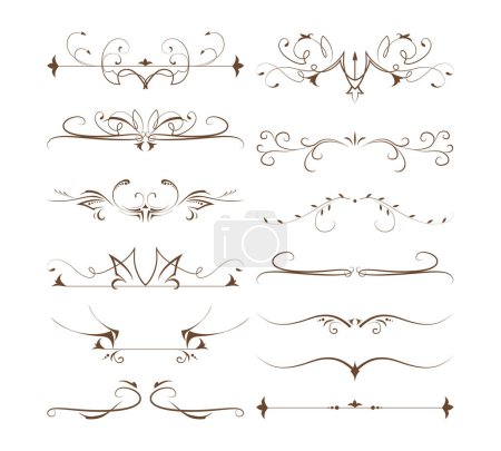 Illustration for Ornamental dividers set on white background. Classic, floral and ethnic ornaments. Embroidery. - Royalty Free Image