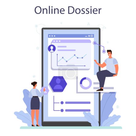 Illustration for Employee assessment online service or platform. Employee evaluation, testing form and report, worker performance review. Online dossier. Flat vector illustration - Royalty Free Image