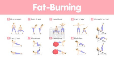 Illustration for Fat burning training for women with equipment. - Royalty Free Image