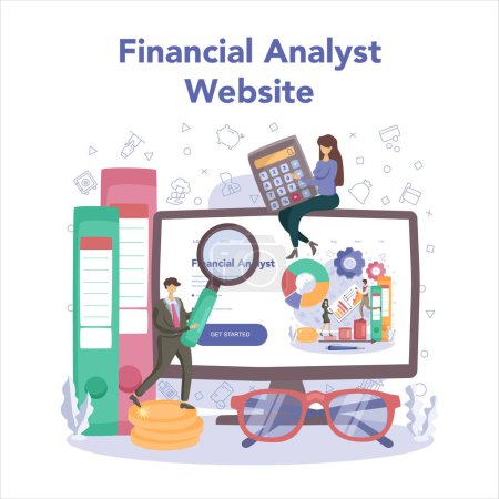 Illustration for Financial analyst online service or platform. Financial management reviewing, optimization and analysis. Website. Flat vector illustration - Royalty Free Image