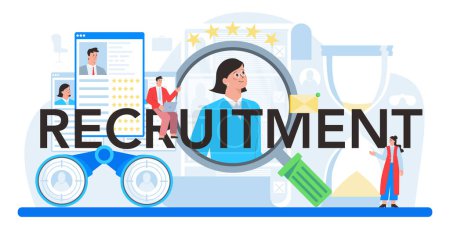 Recruitment typographic header. Idea of human resources specialist and job management. HR manager interviewing a job candidate. Flat vector illustration